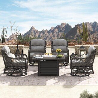 Corvus Vasconia 5pc Outdoor Resin Wicker Swivel Chat Set with Fire table