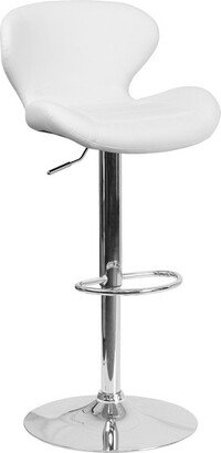 Merrick Lane Adjustable Height Barstool Contemporary White Vinyl Bar Height Stool with Curved Back and Chrome Base with Footrest