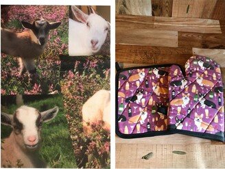 Goat Kids Insulated/Quilted Pot Holder & Oven Mitt Set/Individual, Made To Order