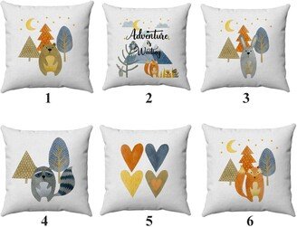 Watercolor Forest Animals Pillows - Childrens Wilderness Decor Boho Kids Pillow Nursery White Fabic