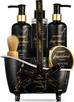 Lovery Deluxe Sandalwood Spa Basket for Men, Gold Marble Selfcare Grooming Kit