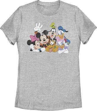 Mickey Mouse & Friends Women' Mickey & Friend Club Houe Group Shot T-Shirt - Athletic Heather - Small