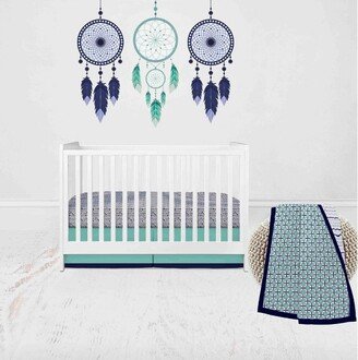 Noah Mint Navy 3 pc Crib Bedding Set