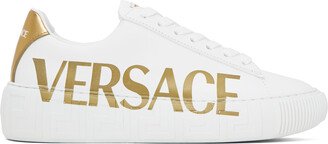 White & Gold Logo 'La Greca' Sneakers