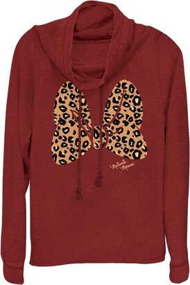 Mickey Mouse & Friends Junior Women Mickey & Friend Cheetah Print Minnie Moue Bow Cowl Neck Sweathirt - Scarlet - 2X Large