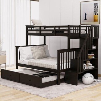 Aracari Twin Over Full Stairway Bunk Trundle Bed and Storage