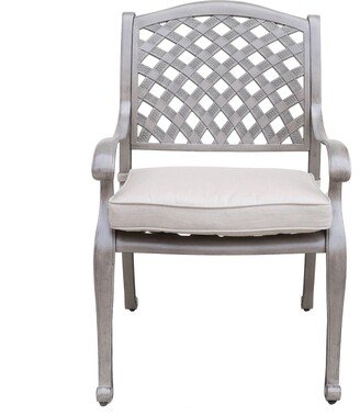 Heritage Grey Outdoor Aluminum Dining Arm Chair With Cushion