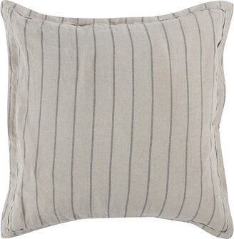 Tara 26 Inch Linen Square Euro Pillow Sham with Woven Stripe Design, Beige