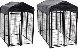 Lucky Dog Uptown Covered Dog Kennel with Lucky Dog Wire Dog Fence Pet Kennel