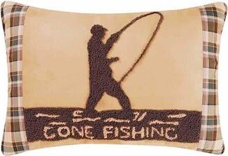 Gone Fishing Rustic Lodge Hooked Decor Decoration Throw Pillow for Sofa Couch or Bed