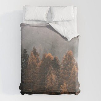 forest fog trees autumn landscape Comforter