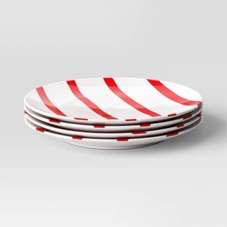 4pc 7 Holiday Stoneware Striped Appetizer Plate Set Red