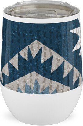 Travel Mugs: Kilim Me - Blue Stainless Steel Travel Tumbler, 12Oz, Blue