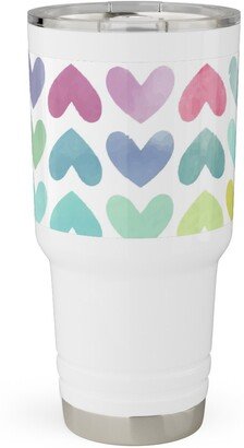 Travel Mugs: Rainbow Hearts - Multi Travel Tumbler, 30Oz, Multicolor