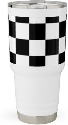 Travel Mugs: Checker - Black And White Travel Tumbler, 30Oz, Black