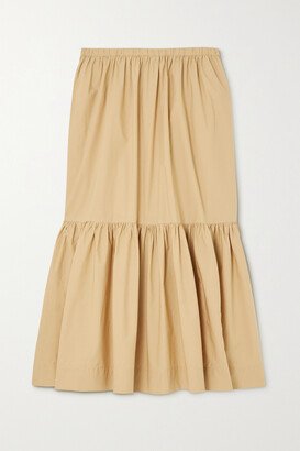 Tiered Ruched Organic Cotton-poplin Maxi Skirt - Neutrals