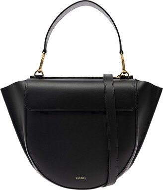 'hortensia' Medium Black Handbag With Detachable Shoulder Strap In Smooth Leather Woman