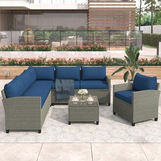 RASOO Comfortable 5-Piece Rattan Sofa Set with Chair & Table