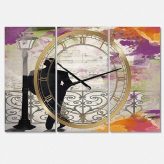 Designart Waiting in Paris Oversized Traditional 3 Panels Wall Clock - 38