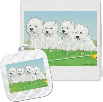 West Highland Terrier Westie Dish Towel & Pot Holder Set