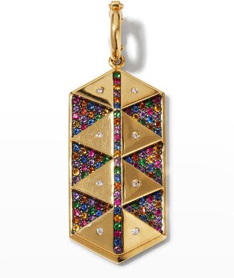 Yellow Gold Elongated Hexagon Shield Charm with Rainbow Sapphires