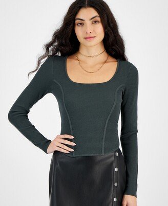 Women's Ribbed Square-Neck Long-Sleeve Sweater, Created for Macy's