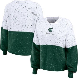 Women's Wear by Erin Andrews White, Green Michigan State Spartans Colorblock Script Pullover Sweater - White, Green