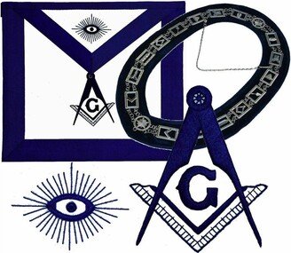 Blue Lodge Chain Collar & Master Mason Apron With Square Compass Package-AA