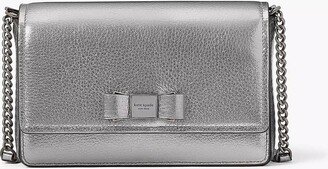 Morgan Bow Embellished Metallic Flap Chain Wallet