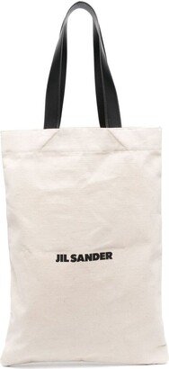 White Tote Bag With Logo Print In Canvas Woman