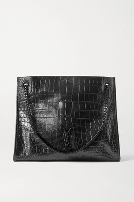 Niki Medium Crinkled Croc-effect Leather Tote - Black