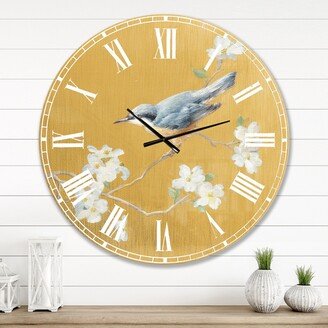 Designart 'Gold Bird on Blossoms II' Farmhouse Large Wall CLock