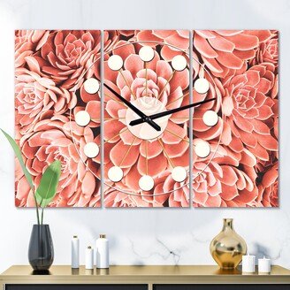 Designart 'Coral Toned Succulent' Oversized Mid-Century wall clock - 3 Panels - 36 in. wide x 28 in. high - 3 Panels