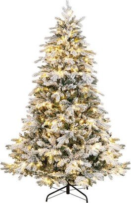 6 FT Pre-Lit Flocked Christmas Tree Hinged w/ 260 LED Lights & 1415 Branch Tips