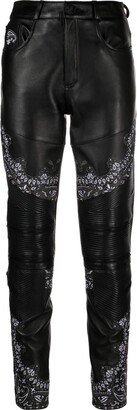 Bandana-Panelling Skinny Leather Trousers