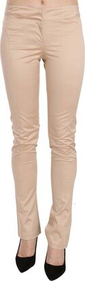 Cream Low Waist Skinny Formal Trousers Women's Pants