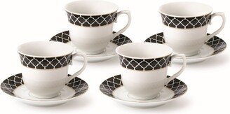 8 Piece 8oz Tea or Coffee Cup and Saucer Set, Service for 4