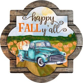 Happy Fall Y'all Blue Truck Quatrefoil Wreath Sign, Metal Attachment, Making, Wreath, Door Decor