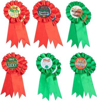 Juvale Blue Panda 12 Pack Ugly Christmas Sweater Award Ribbons, Holiday Party Supplies, 6 Designs, 3 x 6.2 inches