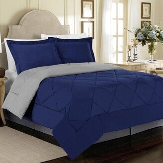 All Season Peach Skin Reversible King Bedding Comforter Set - Patriot Blue/stone