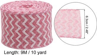 Unique Bargains Pink and White Wired Edge Ribbon 1-1/2 Inch x 10 Yard Cross Striped Burlap