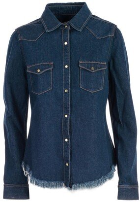 Fringed Denim Long-Sleeve Shirt