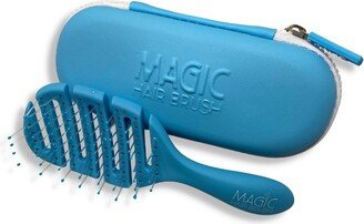 Magic Hair Brush Mini Blue, Professional Flexible Vented Hairbrush For Detangling w/ Case - Blue