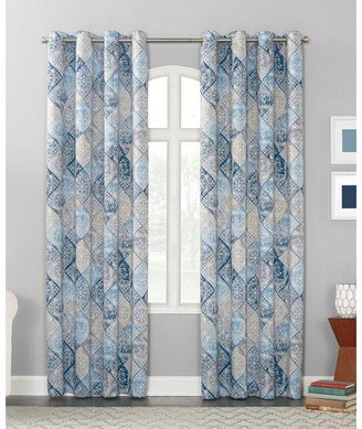 Lawson 54 x 63 Distressed Global Tile-Print Curtain Panel