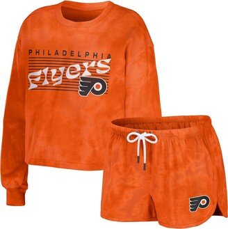 Women's Wear by Erin Andrews Orange Philadelphia Flyers Tie-Dye Cropped Pullover Sweatshirt and Shorts Lounge Set