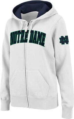 Women's White Notre Dame Fighting Irish Arched Name Full-Zip Hoodie