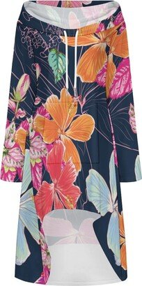 LVZIJUN Casual baggy Long Hoodies For Women Asymmetrical Hem Sweatshirt Novelty Flower Print Pocket Pullover 3XL
