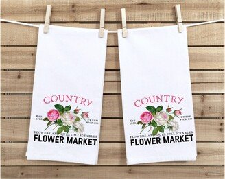 Tea Towels, Set Of 2, Flower Market, Soft & Absorbent, Kitchen Or Bathroom