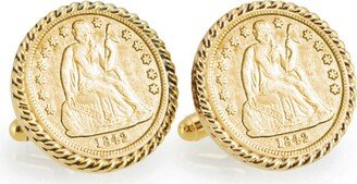 American Coin Treasures Gold-Layered Seated Liberty Silver Dime Rope Bezel Coin Cuff Links