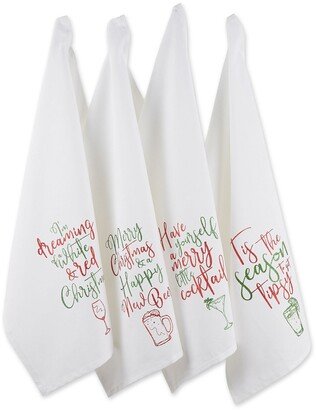 Asst Tipsy Glitzy Christmas Dishtowels, Set of 4